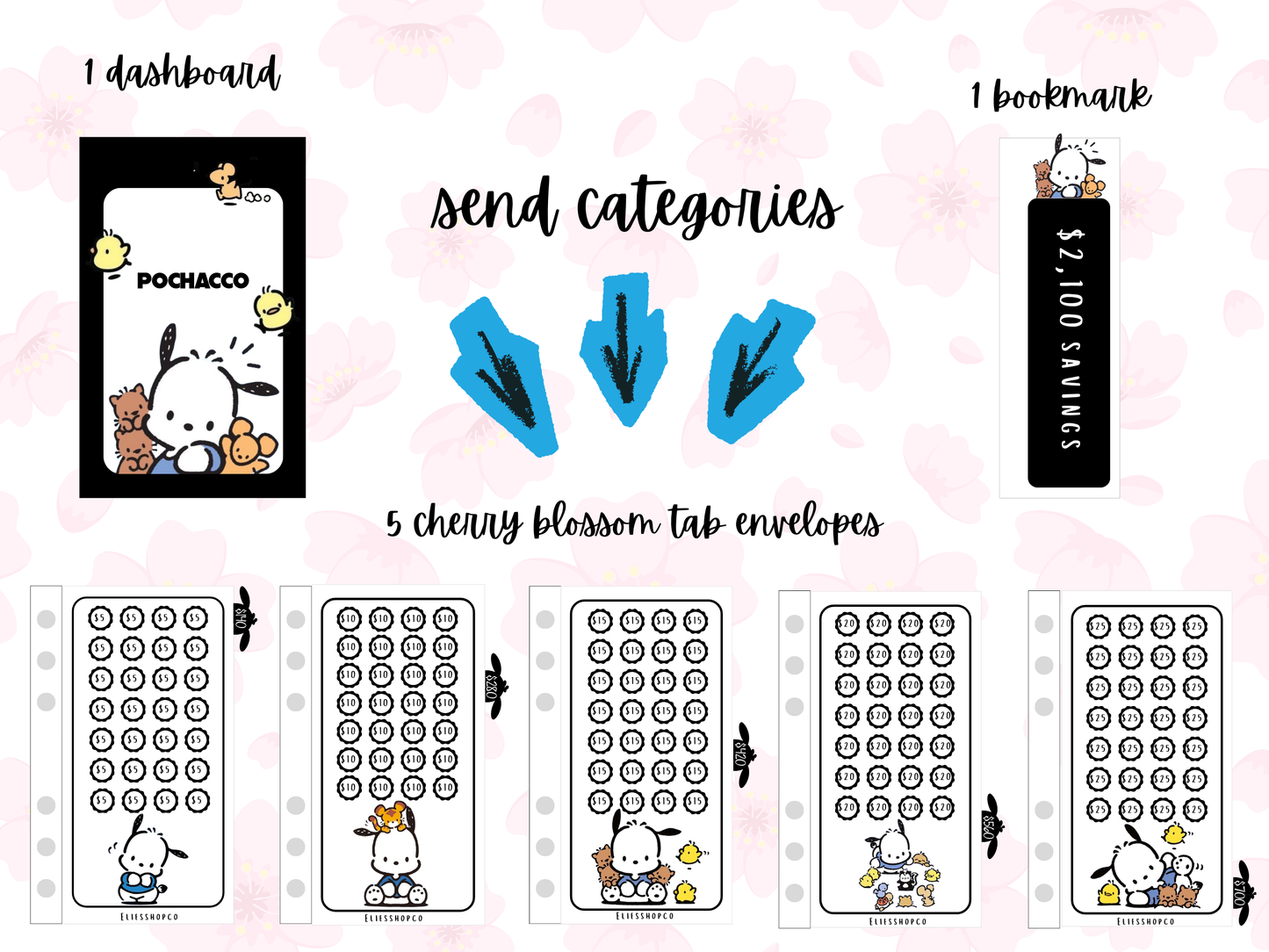 Pochacco tabbed envelopes